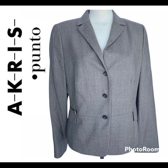 AKRIS Punto Gray Oatmeal Wool Blazer Size 14 - Picture 1 of 12